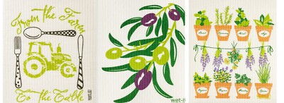 Wet-It! Swedish Treasures Dishcloth & Cleaning Cloth - 3 Pack Set Garden Series