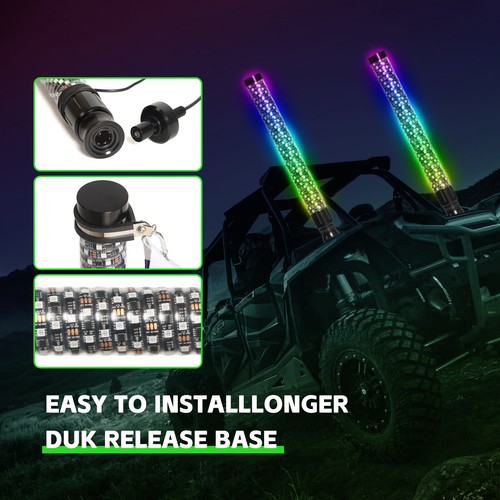 2FT FAT LED Whip Spiral Chasing RGB Fat Whip Lights For Can Am Maverick X3 RS - Foto 9 di 20