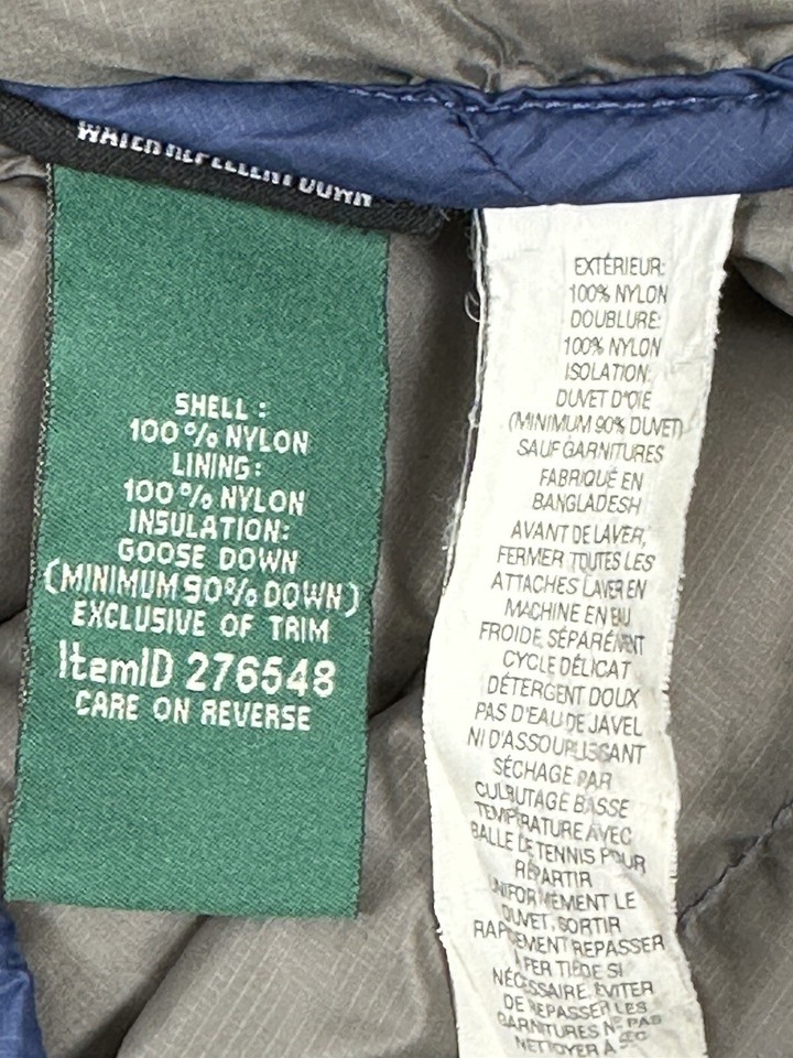 LL Bean 850 Filled Goose Down Jacket Blue Downtek Pertex Quantum Mens