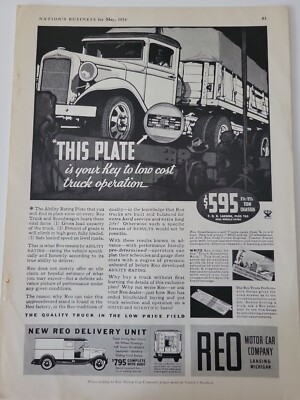1934 REO speedwagon motor truck Lansing MI key to low cost vintage ad