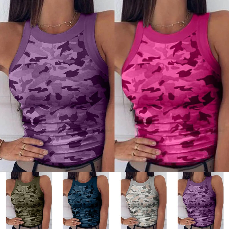 Mujeres Sin Mangas Liso Chaleco Top Verano Informal Calce Ajustado Camisetas sin Mangas Camiseta Blusa Foto 2 de 4