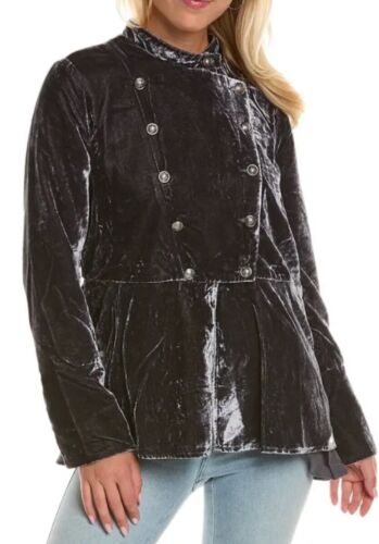 Free People Velvet Faye Military Jacket Ebony (Grey) Women’s Sz S NWT $228 - Picture 5 of 12