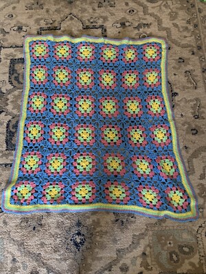 Handmade Crochet Afghan Throw blanket 45x35 multicolor.