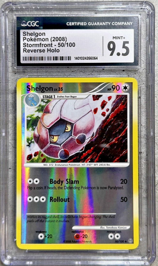 Pokémon Card Shelgon Reverse Holo CGC 9.5 Mint+, Stormfront 50/100, 2008