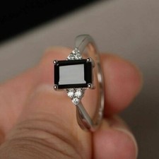 3.30 Ct Lab-Created Emerald Cut Black Diamond Engagement Ring 14K White Gold FN
