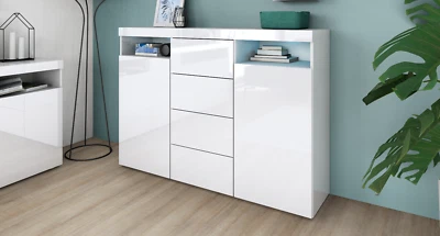 Highboard 139cm Sideboard Kommode Hochschrank Weiß Hochglanz KAPSTADT - Bild 1 von 4