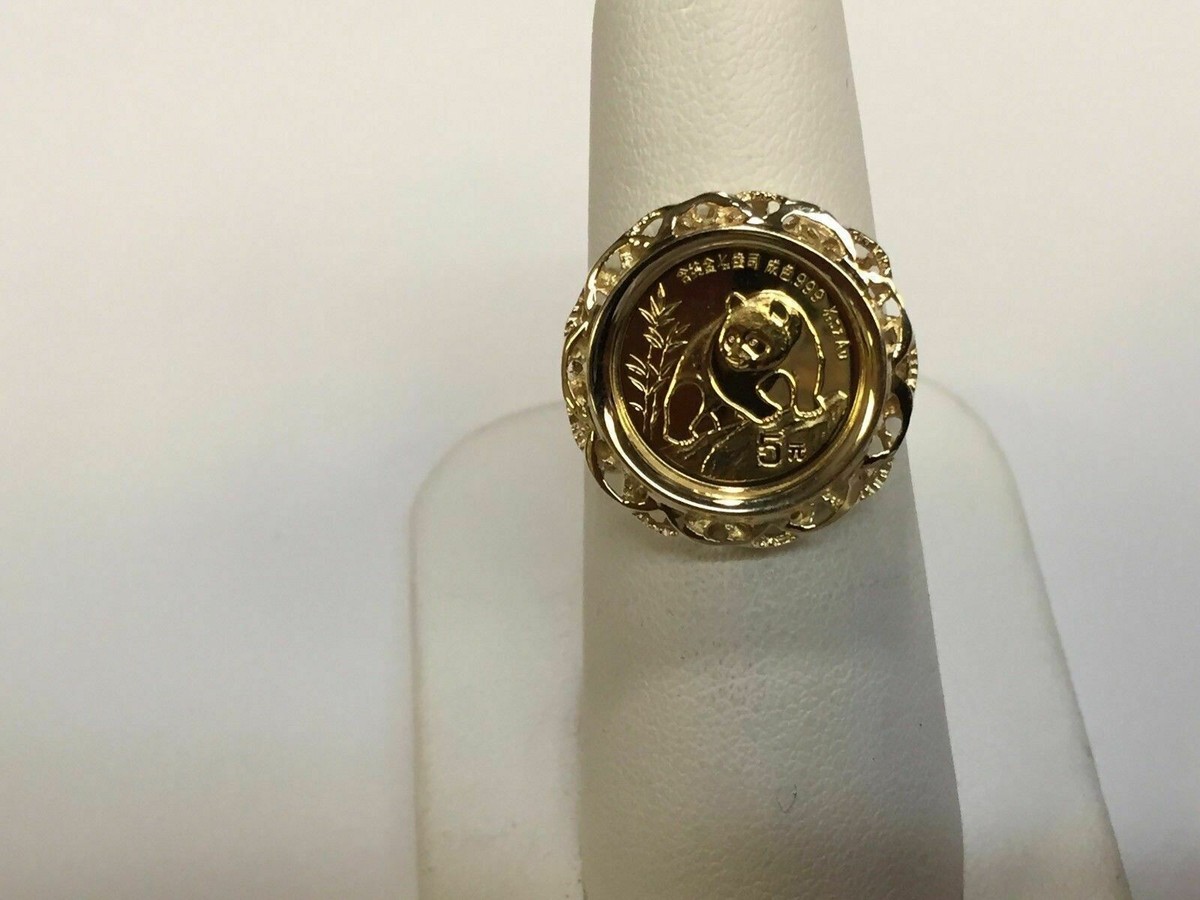 925 Sterling 14k Gold Panda Coin Ring RKC Moissanite Round Cut Panda Coin  Ring For Women
