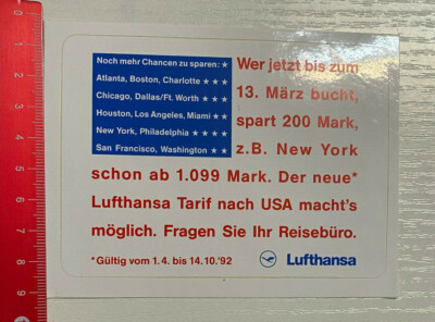 Aufkleber/Sticker: Lufthansa 1992 (020416150)