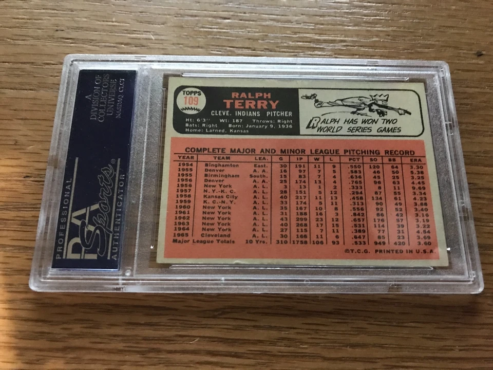 1966 Topps #109 Ralph Terry PSA 5 Cleveland Indians Baseball Card - Image 2 of 2