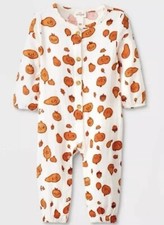 Cat Jack Fall Autumn Cream Long Sleeve Romper Pumpkins Acorns NWT 6-9 Months