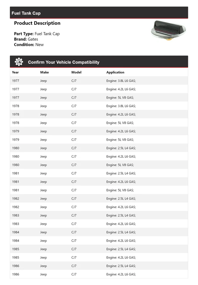 Tapa del tanque de combustible para Jeep CJ7 1977-1986 puertas 1978 1979 1980 1981 1982 1983 1984 Foto 2 de 4