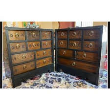 VTG Asian Wood Brass Apothecary Traveling Folding Cabinet Chest Herbal Medicine
