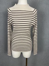 Hooked up by Iot Juniors' Fine Gauge Mock-Neck Striped Sweater Brown Large NWT's