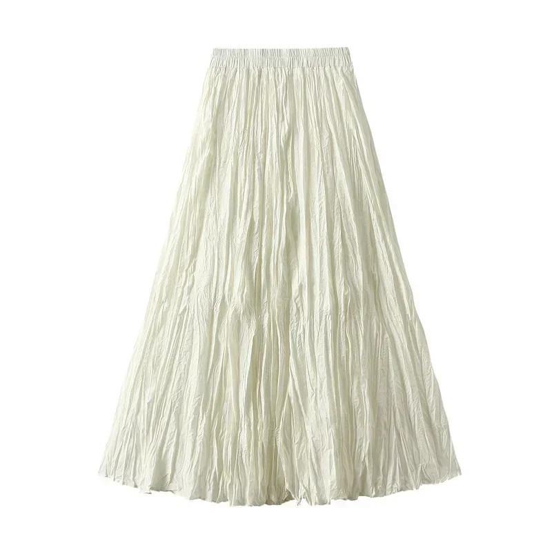 Light Luxury Irregular Slimming Pleated  A-line Skirt for Women High Waist Solid