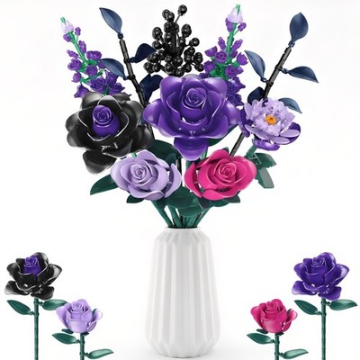 Purple Rose Building Blocks Set for , 701PCS Flower Bouquet Toy, Gothic Style...