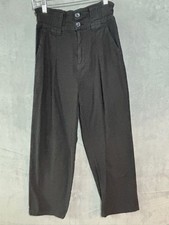 FREE PEOPLE One Way high Waist Paper Bag Pants Crop Bohemian Army Black sz 2