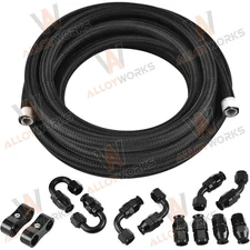 6AN Fuel Line Kit AN6 Braided Nylon Fuel Hose CPE 16FT ID:5/16" Black Anodized