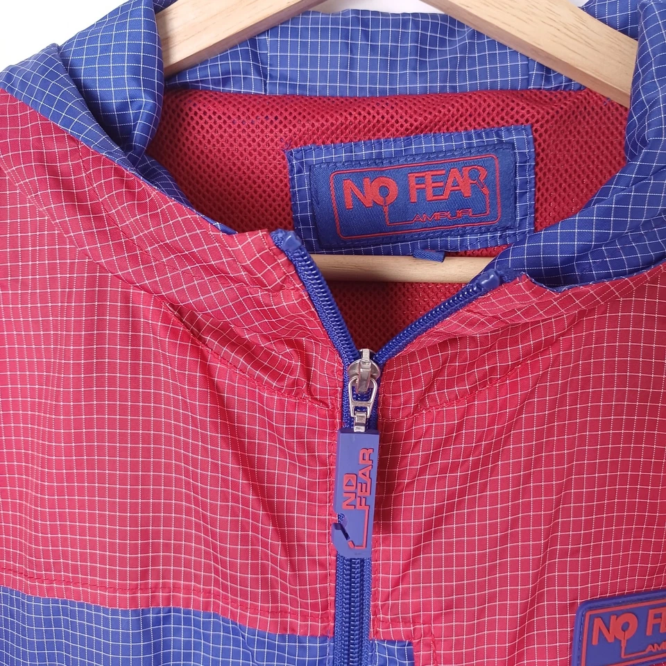 No Fear Amplifi Red / Blue Lightweight Jacket with Hood / Headphones Size L - Image 3 of 4