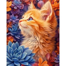 Cat Paint by Numbers Kit for Adults Beginner-Cat Flowers Adult Paint by Numbe...