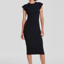 Vince Camuto Women's Black Textured-Knit Cap-Sleeve Bodycon Midi Dress Size S