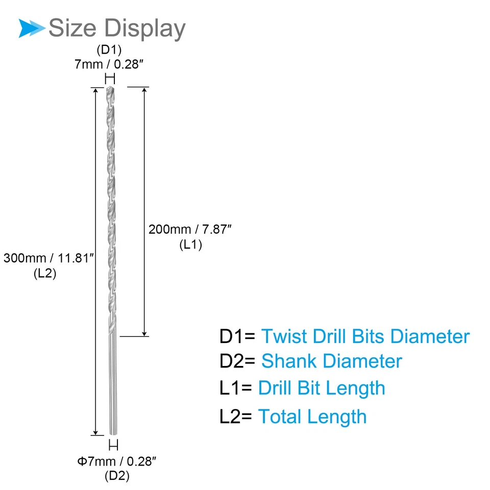 2pcs Extension High Speed Steel Straight Jobber Drill Bits 7mm Dia 300mm Long - Image 2 of 4
