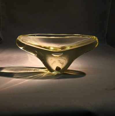 Mid-century Art Glass  CAPTURED BUBBLE Chribska Sklarna CZECH Yellow