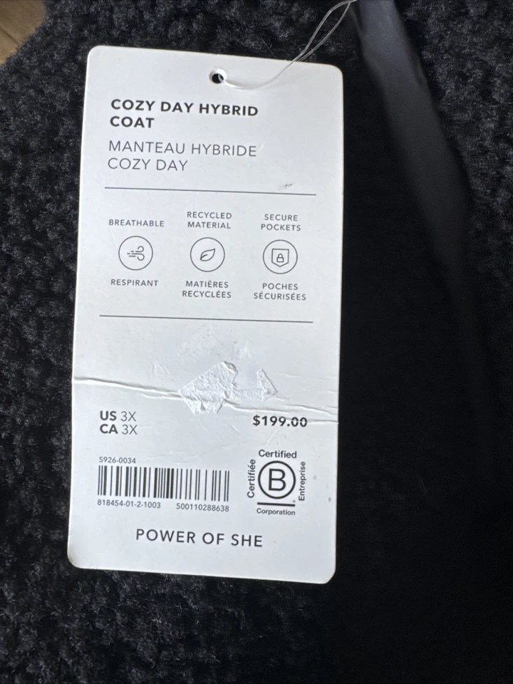 ATHLETA Cozy Day Hybrid Coat Black Women's 3X Plus NWT - Image 3 of 4