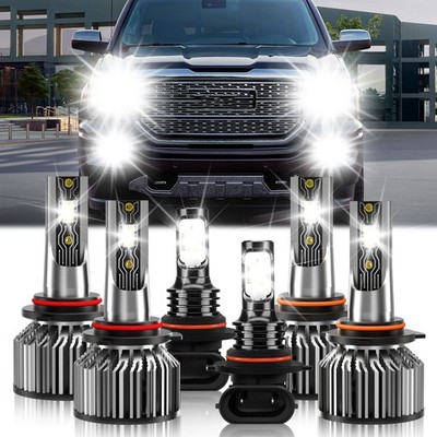 For GMC Sierra 2500 2003 2004 LED Headlight Combo + Fog Light Bulb 6500K White