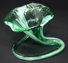 VINTAGE Murano Style Glass Trumpet Vase , Green & White Swirl 3.75" Tall EUC