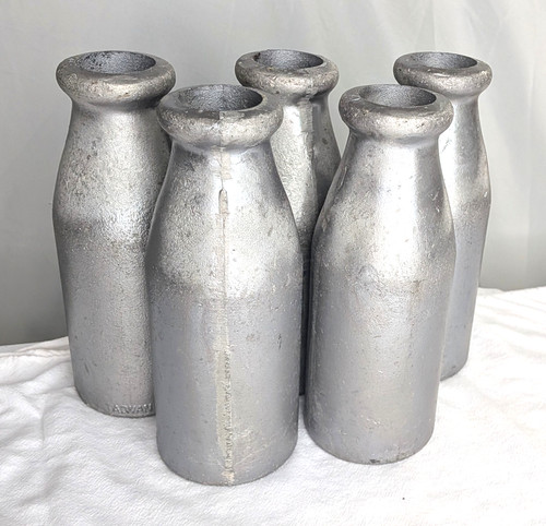Vtg Aluminum Knock Down Milk Bottles Carnival Game Taiwan Set of 5