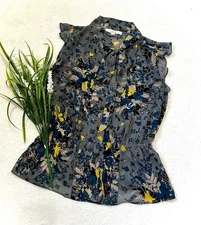 Loft Floral Flounce Hem Tie Neck Blouse - Small