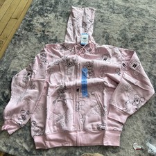 Disney Mickey Mouse Hoodie Sweatshirt Women's Size L Pink AOP Zip Up Fleece NWT