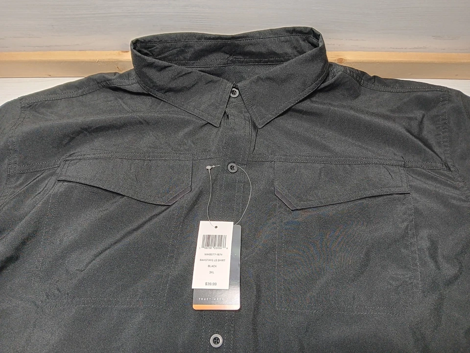 True Timber Fishing Shirt Black Polyester Button Up LS Mens 3XL NWT - Image 3 of 4