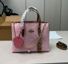 COACH Mollie Tote Bag 25 In Signature Canvas With Charms CER24 Powder Pink NWT