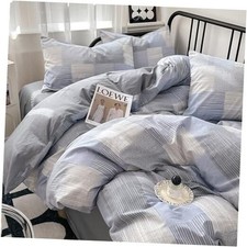 Blue Grey Size Grid Stripe Patchwork Bedding Comforter Set 3 Full H 07 Plaid