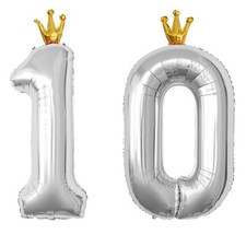 YFHVJTKO 40 Inch Number 10 Silver Crown Balloon Set,10th Celebration Decorati...