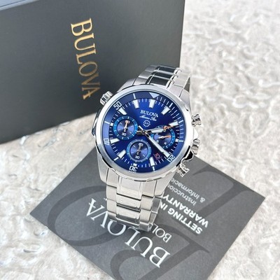 Bulova Marine Star Blue Dial Stainless Steel Chronograph Men's Watch 96B256