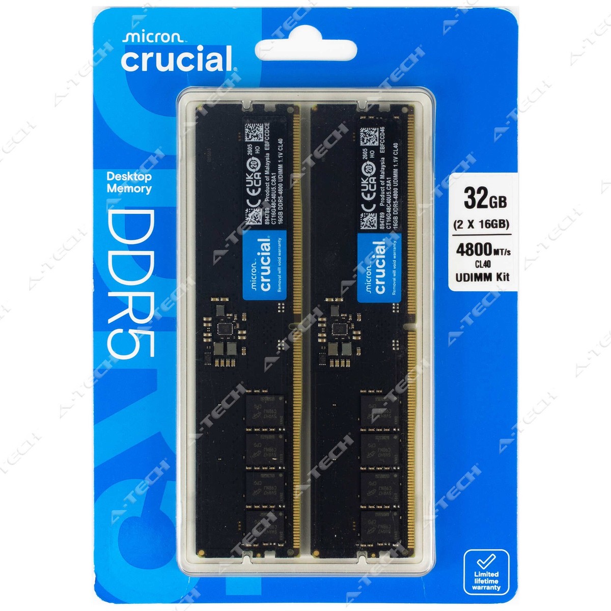 新品：Crucial 32GB (16GBx2) DDR5-4800 UDIMM Crucial 32GB (2 x 16GB) PC5-38400 (DDR5-4800) UDIMM Memory