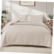 Quilts King Size Bedspread with 2 Pillow Shams, King 104"x96" Brich Beige