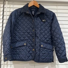 Ralph Lauren Quilted Navy Barn Coat Corduroy Collar Fleece Lined Youth L 12-14