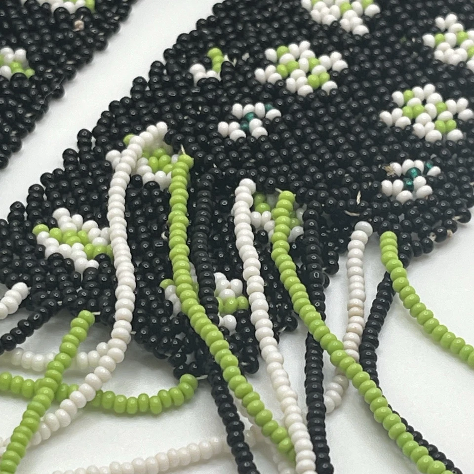 Black, white and green vintage micro hand beaded belt. It has a snap to connect. - Image 4 of 4