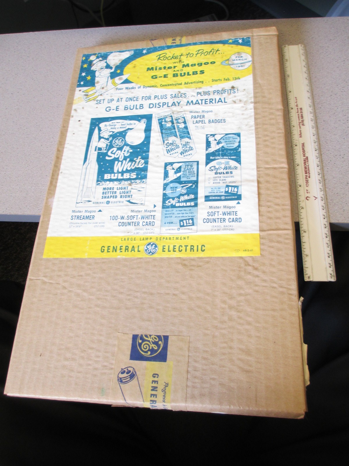 Mr Magoo Gen Electric 1961 cartoon store display space rocket ship sign POSTER