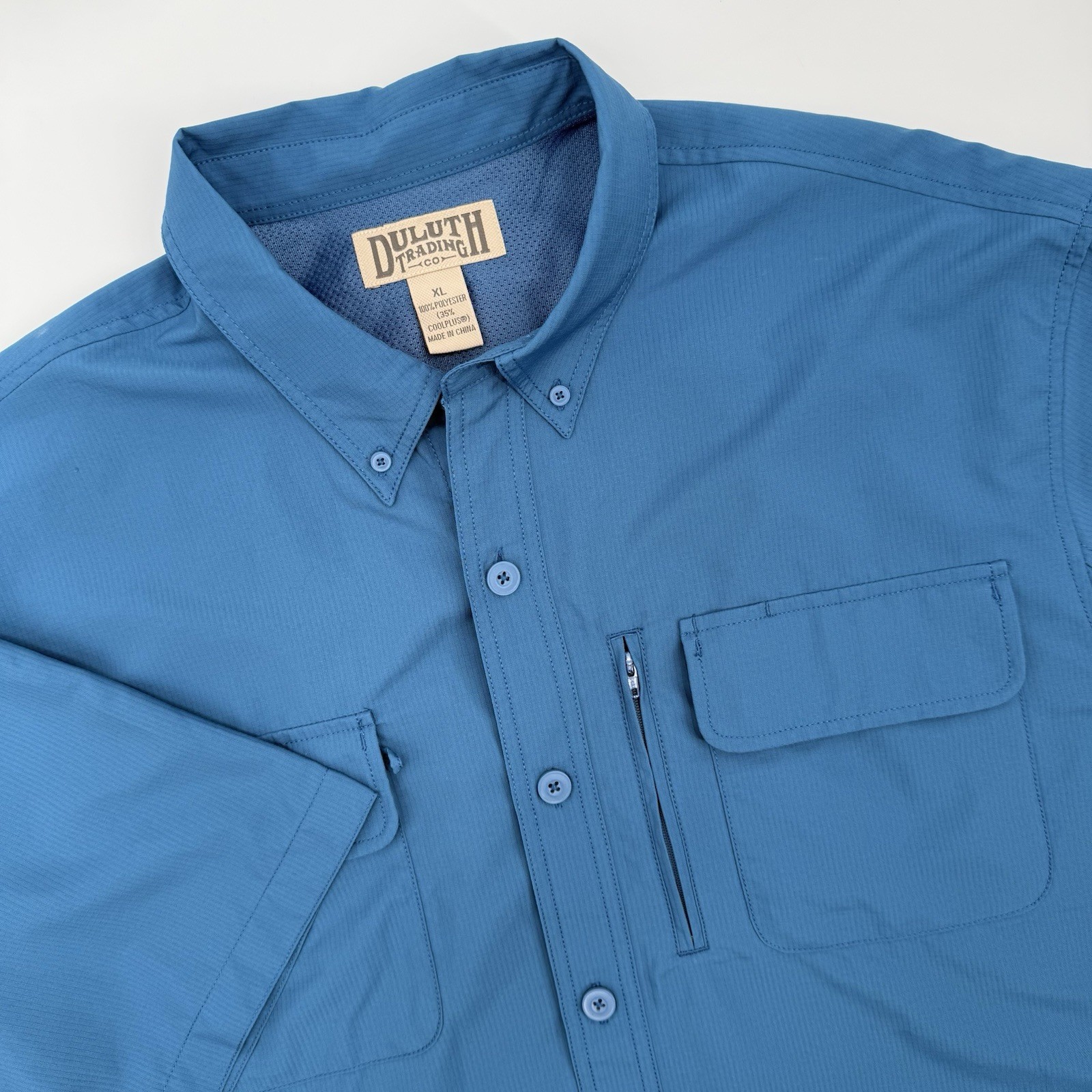 Duluth Trading Co Untucked Fishing Shirt Vented Short Sleeve Blue Mens Size XL