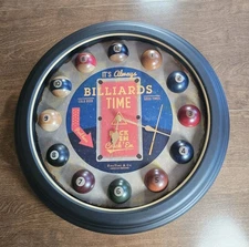 Vintage Style Billiards Wall Clock w/Raised Pool Ball Numbers Game Room Decor