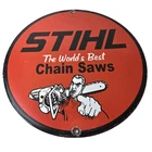 Vintage Stihl Chainsaw Sign - Porcelain Metal Store Display Advertising Gas Sign