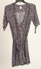 Gap Dress Women’s Small Blue Red White Floral Wrap A Line Short Sleeve Pockets