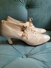 Vintage 1930s Ivory Leather Oxfords Swing Dance Shoes Heels Vitality 8 AAAA