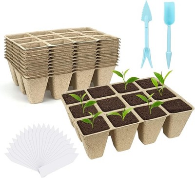 Seed Starter Tray Peat Pots Kit Biodegradable Germination Seedling Trays 120Cell
