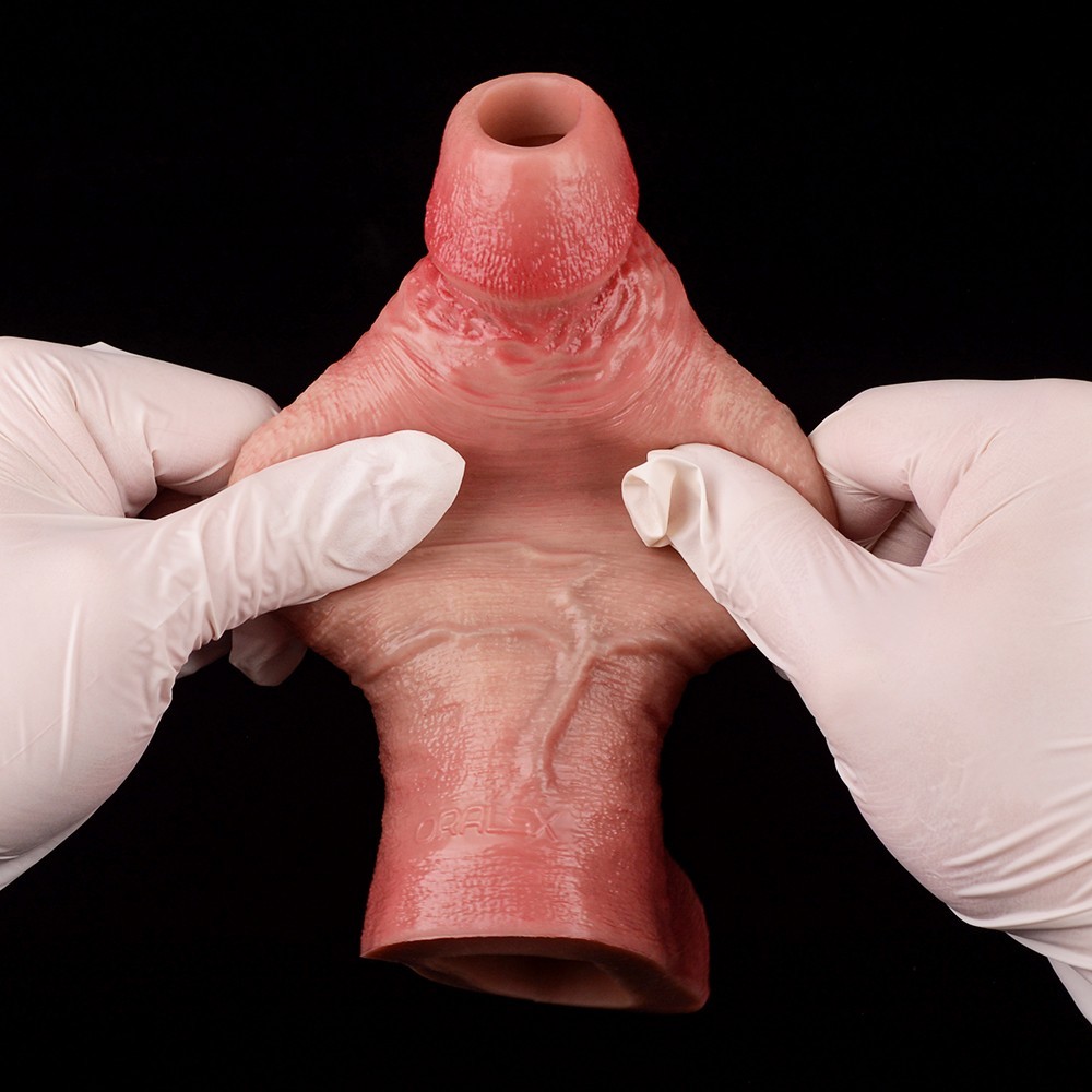 Open-ended Realistic Penis Sleeve With Inner Thread Silicone Enlarge Sheath Men