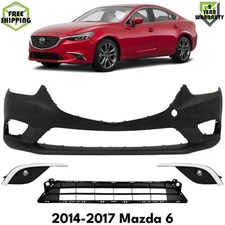 Front Bumper Cover Paintable Plastic & Fog Lights Kit For 2014-2017 Mazda 6